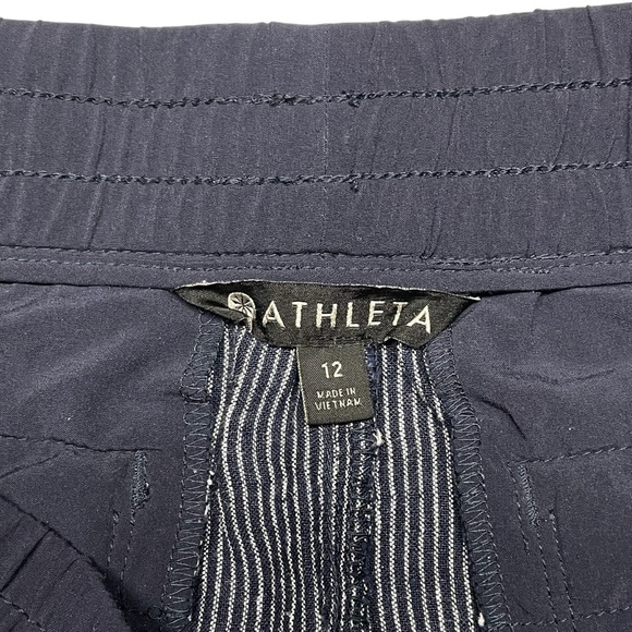 ATHLETA Navy Blue Striped Bali Linen Shorts Size 12 - Picture 8 of 13